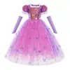 Vestido de princesa de pelo largo europeo y americano Vestido dorado con gran lazo falda de cancan vestido de encaje morado Día del Niño enterizo entrega