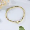 Pulseira de Contas Redondas com 26 Letras Europeia e Americana Simples, Moderna para o Dia a Dia, Pulseira Empilhável Popular, Presente de Aniversário e Feriado