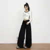 Jeans Anchos de Alto Gama Naranja Infantil # Negro Puro para Mujer, de Tiro Alto, Holgados, Ajustados y con Caída, Pantalones Casuales y Versátiles de Largo Hasta el Suelo