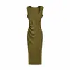 Vestido tailandés para vacaciones de verano, favorecedor y que ilumina, con escote cuadrado, tirantes anchos, diseño acanalado, corte ajustado, vestido midi tipo tank top sexy bodycon