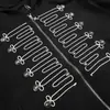 Sudadera cárdigan con capucha personalizada de doble botonadura para hombre, estilo otoño, corte holgado, diseño moderno con chaqueta de doble cremallera de metal con cruz