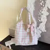 Bolsa de Lona para Mujer, Bolso de Hombro de Nylon de Gran Capacidad, Bolsa de Tela con Estampado de Cuadros Rosas, Simple y Versátil, Bolso de Moda de Nicho