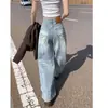 Calças Jeans Wide Leg para Mulheres Outono e Inverno Novo Estilo com Design Personalizado Estilo Preguiçoso Americano Slim Reto Solto Calças Compridas