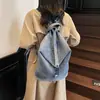 Mochila de Mujer Estilo Coreano de Nicho 2025 Nueva Bolso de Mezclilla Lavada de Gran Capacidad Mochila Cubo Personalizada de Moda