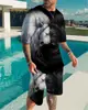 TUMU Nuevo Conjunto de Dos Piezas Informal Deportivo para Hombre con Estampado 3D Negro, Camiseta de Manga Corta y Shorts, Moderno