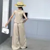Conjunto de Verano para Niñas 2026 Nuevo Casual Estilo Coreano para Niñas Mayores Chaleco con Cuello de Muñeca y Pantalones de Pierna Ancha Conjunto de Dos Piezas