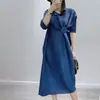 Vestido de Verão Feminino Plus Size, Caimento Solto, Emagrecimento, Estilo Europeu e Americano, Moderno, Rejuvenescedor, Estilo Mãe, Vestido Franzido