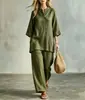 2026 Moda Casual de Color Sólido para Mujer Europea y Americana Estilo Vacacional Conjunto de Pantalones Largos Elegantes con Botones