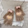 Luvas de Meio Dedo Femininas Estilo Novo 26 para Crianças Maiores, Luvas Quentes de Cinco Dedos para Escrever, com Lindo Design de Ponto com Laço de Coração