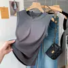 Colete Tricotado Canelado de Gola Redonda Fino de Verão Feminino Novo Solto Casual Sem Mangas Roupa Íntima Cor Sólida Versátil Top
