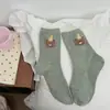 Calcetines Lindos de Oso de Dibujos Animados para Niñas Estilo Coreano Calcetines Estilo Ins Hilo de Punto Flocado Calcetines Apilados para las Cuatro Estaciones