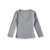 Atacado de Roupas Femininas Transfronteiriças 2025 Novo Outono Estilo Europeu e Americano Cor Lisa Gola V Manga Longa Camiseta Efeito Emagrecedor Top de Tricô