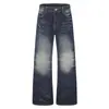 Jeans Americano Y2K Com Tachas Micro-Flare Para Homens e Mulheres Azul Profundo Lavagem Retro Amassado Desgastado High Street Flare Calças Tendência