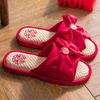 Chinelo de Casamento Vermelho Feminino Linho Verão Primavera Outono Quatro Estações Piso de Madeira Macio Doméstico Atacado Casamento Festivo Par