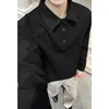 Camisa Polo de Manga Longa com Imitação de Linho Estilo Old Money para Homens, Camiseta Tendência Americana para Primavera e Outono, Top Soltinho com Gola de Lapela