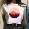 Transfronterizo Aliexpress Maycar Camiseta con Estampado Bosque Montaña para Mujer Casual Años 90 Ulzang Estampado de Verano Mujer