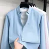 Camisa de Algodão Puro de Manga Longa Masculina Casual Camisa Básica de Alta Qualidade Confortável Com Bolsos Camisa Lisa de Tecido Oxford Roupa Masculina de Alta Qualidade