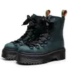 Botas de Moda para Mulheres 1460 Estilo Britânico Botas Curtas Femininas Plataforma Biker Botas de Trabalho Couro Crazy Horse Azul Camada Superior Bico Curto Solado Grosso 6 Furos