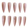 Z-321 Unhas Postiças Florzinha Cristal Nude Ponta Longa Transfronteiriça Menina Popular Flor de Cristal High-End 24 Peças Pontas de Unha Usáveis Atacado