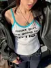 Camisola Estilo Americano Dulce y Fresca con Estampado de Letras de Chica Picante, Ribete en Bloques de Color, Corte Ajustado, Favorecedor, Adecuada para Usar como Prenda Exterior o para Superponer, Top Corto
