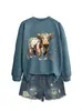 Amazon eBay Estación Independiente Moda Casual Versátil Sudadera con Capucha de Manga Larga con Retazos de Flor de Vaca y Hierba para Mujer Comercio Exterior Transfronterizo