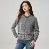 Cardigan Jacquard Fair Isle de Caxemira Feminino Gola Redonda Botão Frontal Retrô Jaqueta de Tricô Suéter Quente Outono Inverno Novo Estilo