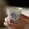 Taza Cerámica Alta con Degradado Morado Pintada a Mano con Diseño de Pez de Cabeza Gorda, Juego de Té de Alta Gama, Taza de Té Personal para Mujeres
