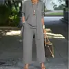 Chal chaleco de mujer de talla grande transfronterizo pantalones de pierna ancha traje de primavera y otoño Nuevo chal chaleco holgado de manga larga conjunto de tres piezas
