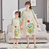 Verano Nuevo Camisón Infantil de Dibujos Animados para el Hogar Ropa Familiar de Verano para Madre e Hija Pijamas de Algodón de Manga Corta para Niños Medianos y Grandes