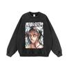 Suéter de manga larga desgastado y lavado pesado con estampado de dibujos animados de estilo japonés de hip hop para hombres y mujeres, suéter de cuello redondo retro de marca de moda
