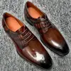 Zapatos de Cuero de Gama Alta para Hombre Piel Genuina Tallada Zapatos de Cuero para Traje Suela de Cuero Patrón de Cocodrilo Retro Zapatos de Cuero Formales de Negocios Zapatos de Boda para Hombre