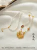 Cadena de Lana con Candado de Koi Sha Jin Antiguo Colgante de Candado Ruyi Pez Colgante de Collar Candado Ping An para Novia