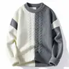 Suéter de Tricô com Blocos de Cor Outono e Inverno, Gola Redonda, Malha Trançada, Corte Solto, Estilo Retrô, Malha Macia, Unissex, Estilo Casal, Em Estoque