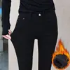 Jeans Blancos Gruesos con Forro de Polar, Cintura Alta, Nuevos Pantalones Skinny Ajustados para Invierno, Elásticos, Tallas Grandes, Pantalones Largos Adelgazantes