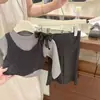 Camiseta Feminina, novo estilo outono, blusa base infantil com babados, top de bolinhas com efeito de duas peças, conjunto de duas peças com calça flare