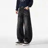 Jeans Retro Americanos con Bigotes Lavados Diseño de Pierna Curva para Hombres y Mujeres Casual Moderno Pantalones de Caída Larga al Suelo