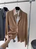 JAYT estilo dos piezas patchwork de lino, maduro y de lujo silencioso, cárdigan de cuello alto, abrigo de lana estilo antiguo francés