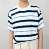 Fabricante Directo Camiseta de Punto Rayada para Hombre Moderna Versátil Camiseta para Hombre Cuello Redondo Manga Corta Camiseta Básica Manga Corta Casual