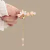 Presilha de Cabelo de Fada Estilo Floresta para Mulheres, Presilha de Cabelo Flor de Rosa em Forma de Leque com Franjas, Presilha Lateral de Nicho, Acessório Hanfu, Presilha para Franja