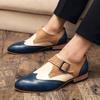 Sapatos Masculinos de Couro com Blocos de Cor Transfronteiriços, Sapatos Casuais de Passarela da Moda com Bico Fino, Sapatos de Casamento do Noivo, Sapatos de Couro Masculinos de Tamanho Grande