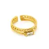Anillo Retro de Acero Inoxidable Transfronterizo Europeo y Americano Anillo de Doble Capa Hueco Incrustado con Circonita Joyería de Mano Simple Personalizada Venta al por Mayor