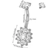 Anel de Umbigo de Aço Inoxidável Galvanizado com Zircônia Inlaid, Design de Gota d'Água Oval em Formato de Coração e Piercing com Rosca Interna