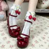 Calcetines Lolita de Encaje Hueco Estilo Escuela Japonesa Dulces y Lindos con Lazo de Fresa Hasta la Pantorrilla para Mujer