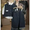 Conjunto infantil para primavera e outono, calça jeans estilosa e moderna, camisa e colete, estilo coreano, popular entre influenciadores
