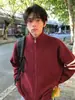 Suéter cárdigan rojo de tres rayas para hombre, estilo casual de invierno, prenda exterior del año zodiacal, cuello semi-alto, tejido de punto con doble cremallera