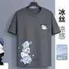 Camiseta de Verano Transfronteriza de Seda Fina de Manga Corta, Cuello Redondo Elegante, Talla Grande, Secado Rápido, Transpirable, Sensación Fresca, Top Casual y Versátil