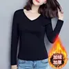 Camiseta Básica Gruesa con Forro de Polar para Mujer de Otoño e Invierno Camiseta Nueva de Cuello Redondo para Mujer Prenda Interior Térmica para Mujer