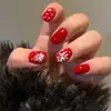 Arte de Unha Vermelha Vestível de Natal Quadrada Europeia Curta Floco de Neve Branco Unhas Postiças Arte de Unha Removível Atacado
