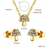 Joia Versátil da Moda com Strass Coroa Fresca Pingente de Coração Colar Pequenos Brincos de Tarraxa Conjunto de Joias de Aço Inoxidável para Mulheres