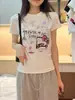 Camiseta de Manga Corta para Mujer con Diseño de Graffiti de Dibujos Animados Retro Americano, Top de Manga Corta Dulce y Versátil para Chicas, Camiseta